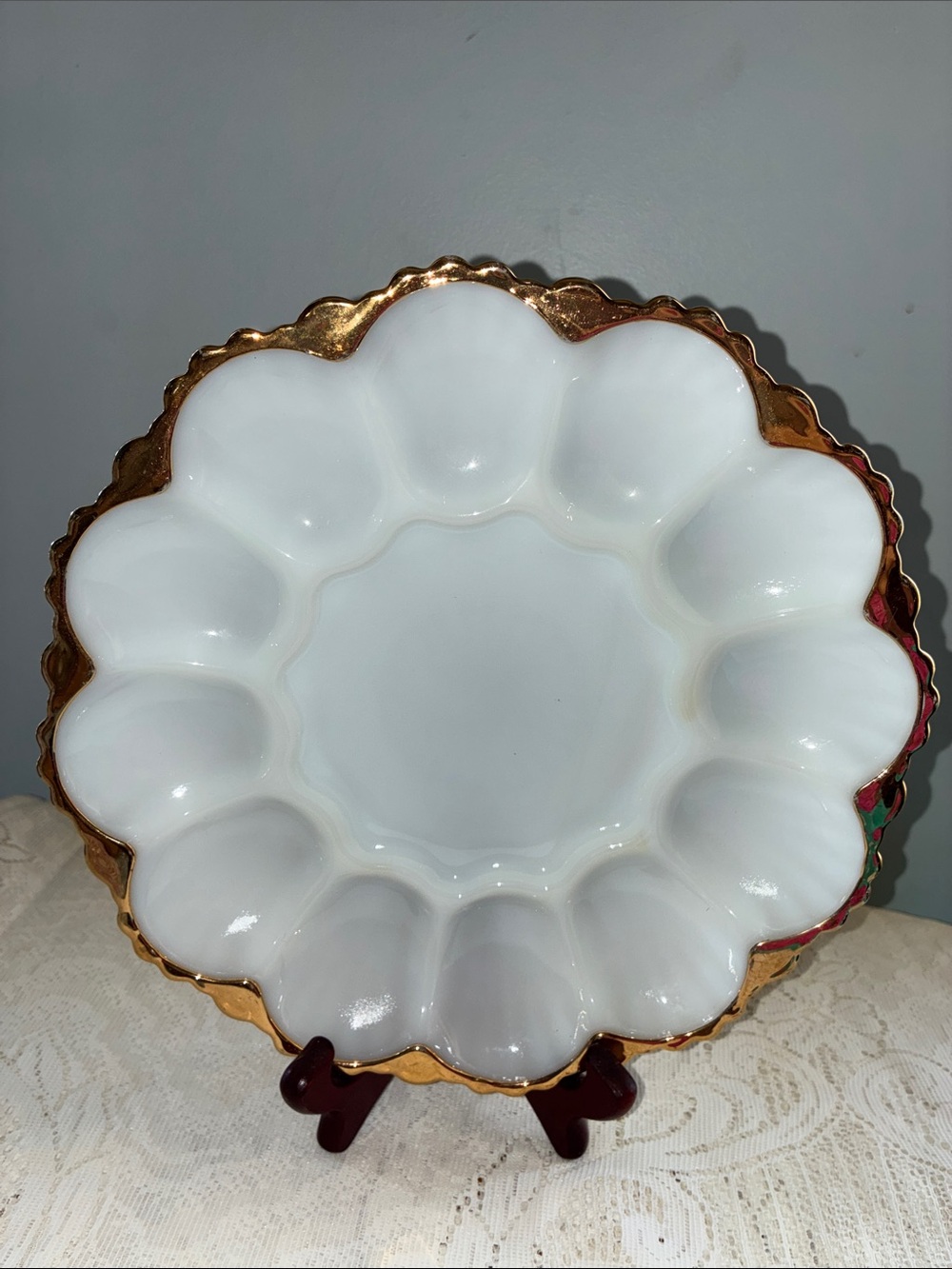 Vintage White and Gold Egg Tray - Decorative Serving Platter. Rare